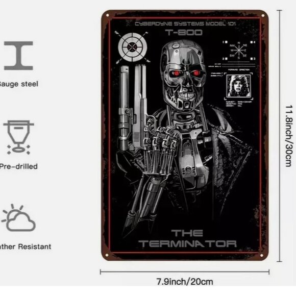 The Terminator T-800 Metal Tin Sign 8"x12" Perfect For Home Den Bar Garage .... - Picture 2 of 3
